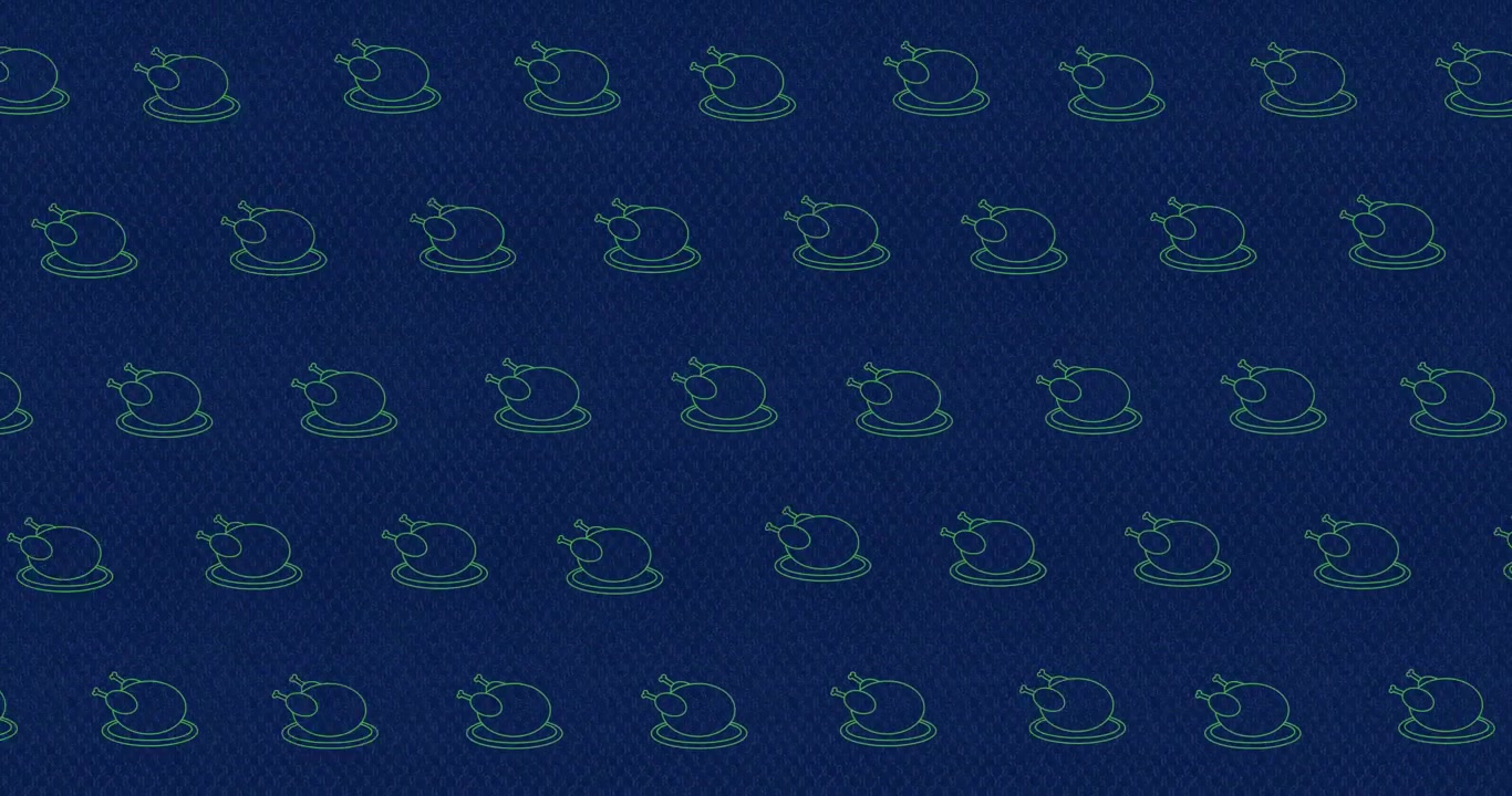 Animation of rows of outlined turkey illustrations on blue background
