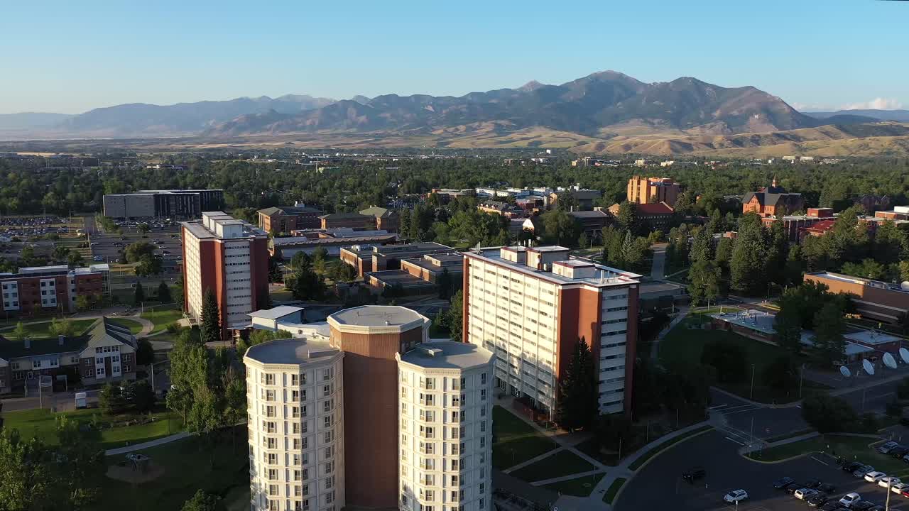 Drone View of Montana State University Campus and Modern Student Housing in Bozeman, Montana.