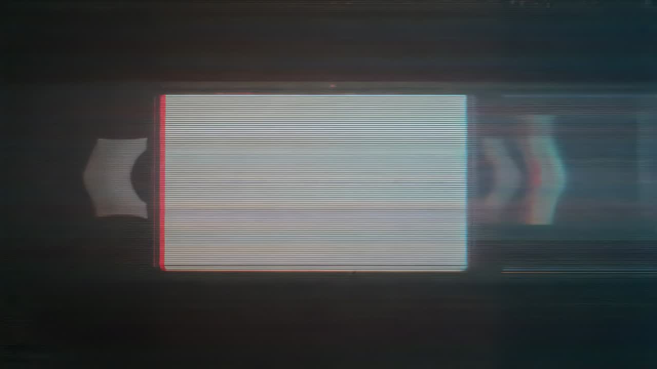 Shifting center panel from pale scanlines to cyan on dark screen, chevrons, blur, chromatic fringe