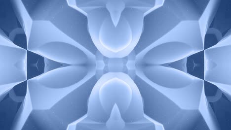forma abstracta en 3d como una estrella o una flor, estructura simétrica de material de terciopelo azul negro intercalado con pañuelos, formas de cambios cíclicos suaves. fondo mate suave y elegante, animación suave.
