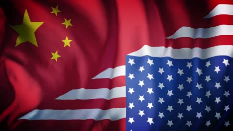 Animación-De-Ondear-La-Bandera-Combinada-De-China-Y-Estados-Unidos.