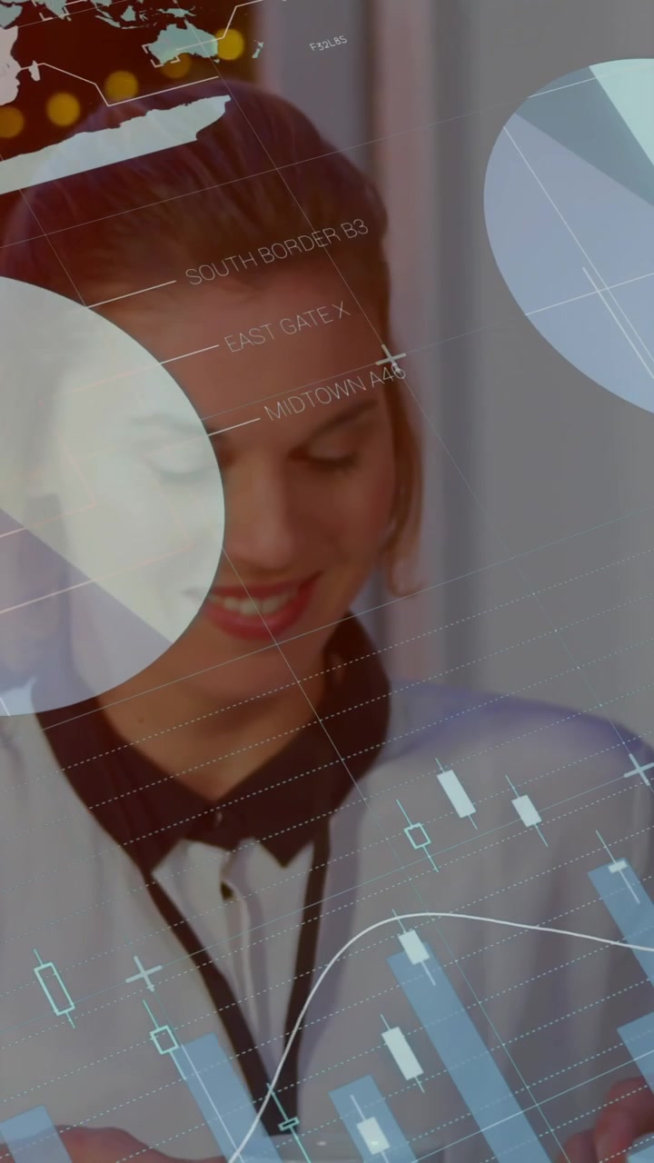 Animation of data processing over diverse business people at office