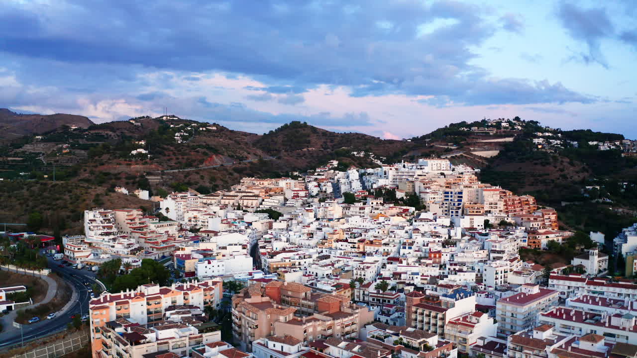Amazing Aerial view with sunset over La Herradura, Granada, Andalusia