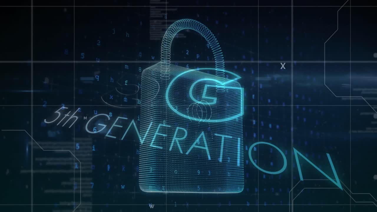 animación del candado de seguridad y procesamiento de datos sobre el fondo de la marina