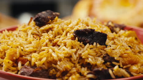 close-up of a plate of flavorful pilaf