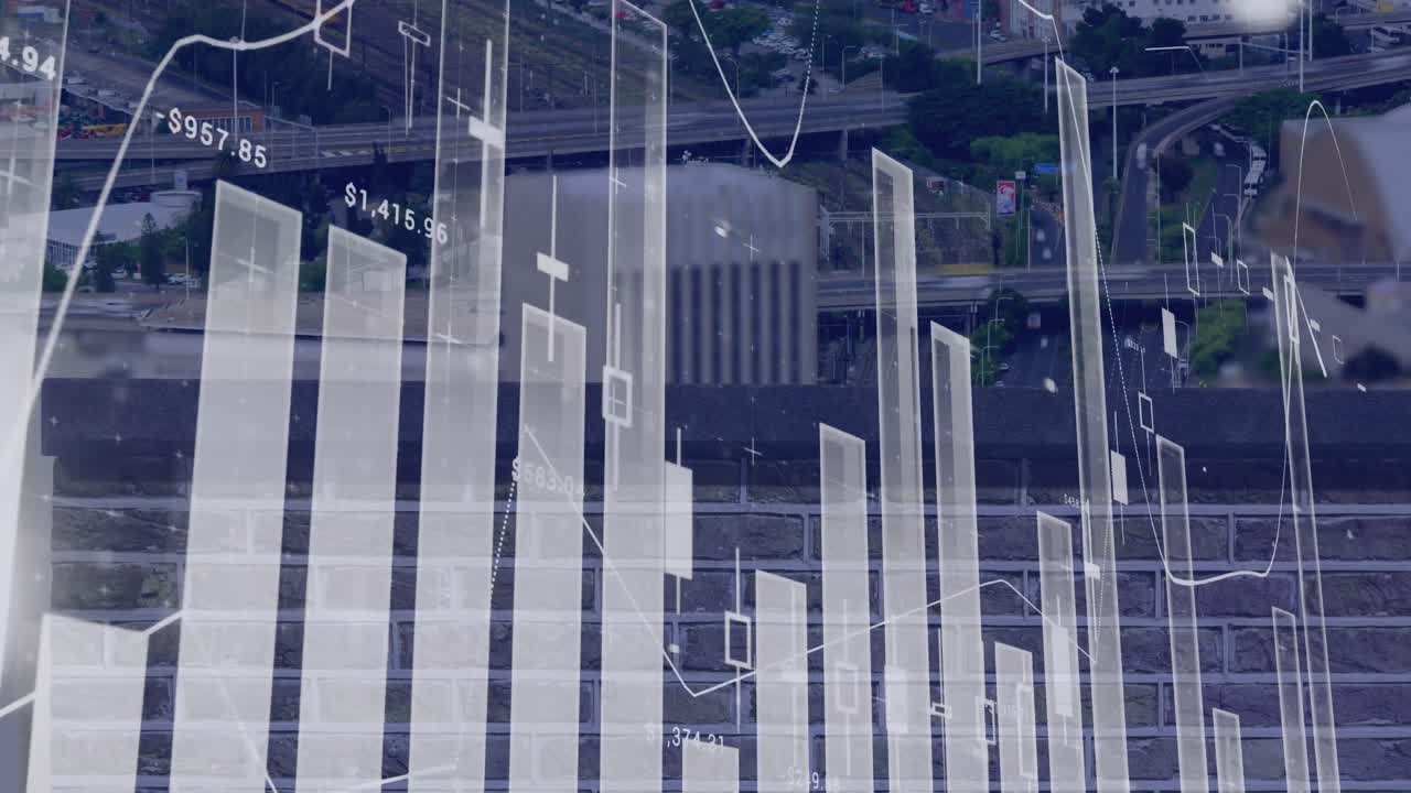 animación del procesamiento de datos sobre una ciudad ocupada