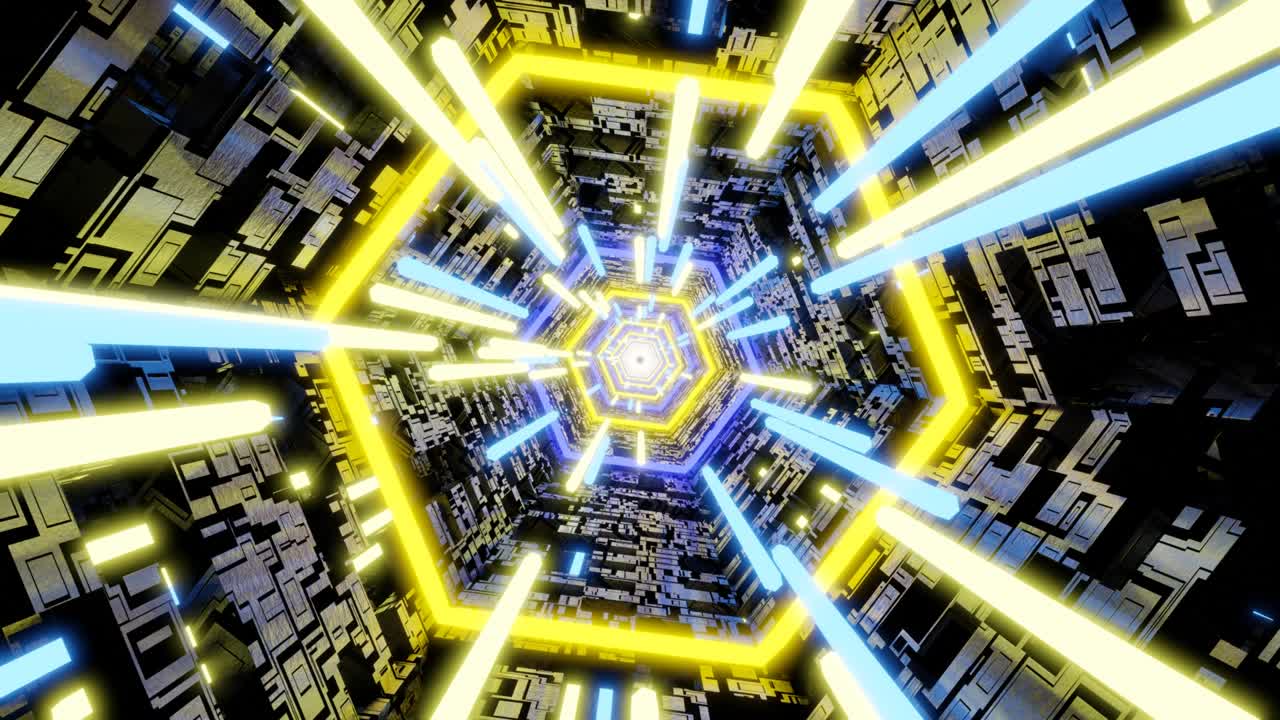 agujero de gusano a través del tiempo y el espacio. gráfico de movimiento volando en túnel tecnológico digital. cuadrado de túnel digital de grandes datos 3d con matriz futurista. fondo de movimiento tecnológico y de conexión.