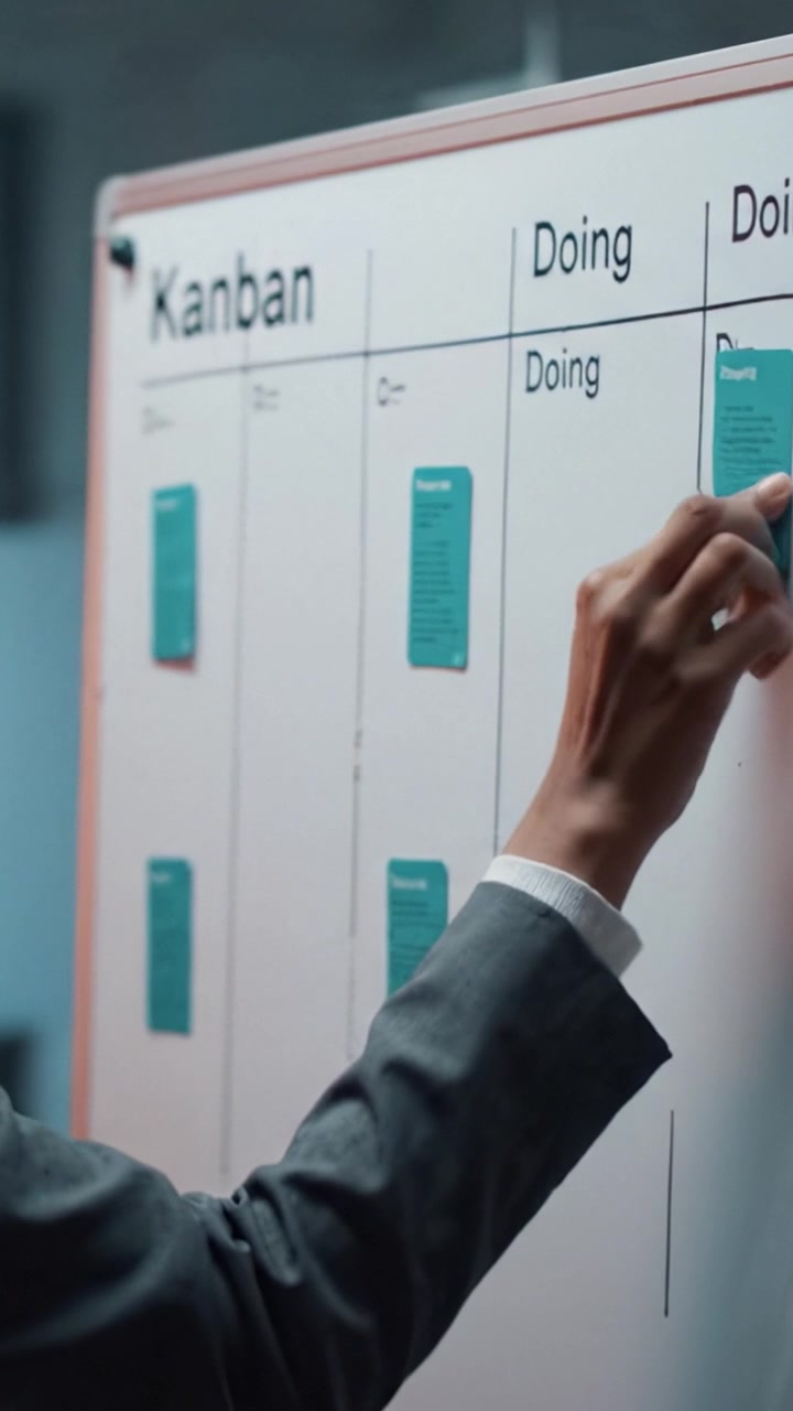 Managing Workflow with a Kanban Board: A Professional Organizes Tasks in the 'Doing' Column to Enhance Productivity and Track Progress Effectively.