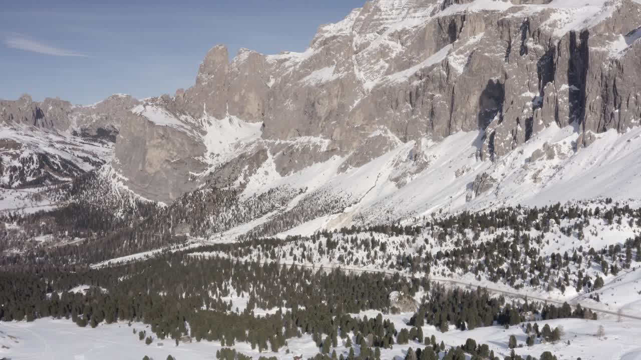 Snowy Mountain Peaks and Alpine Forest
