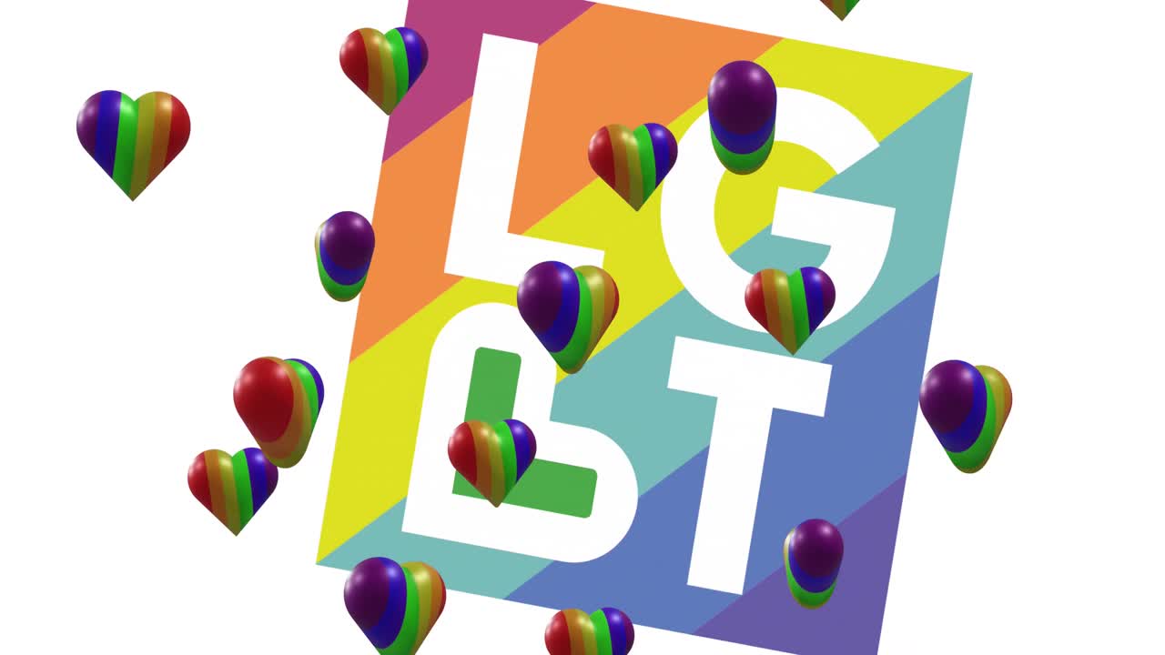 하 바탕에 lgbt 텍스트 위에 무지개 심장의 애니메이션