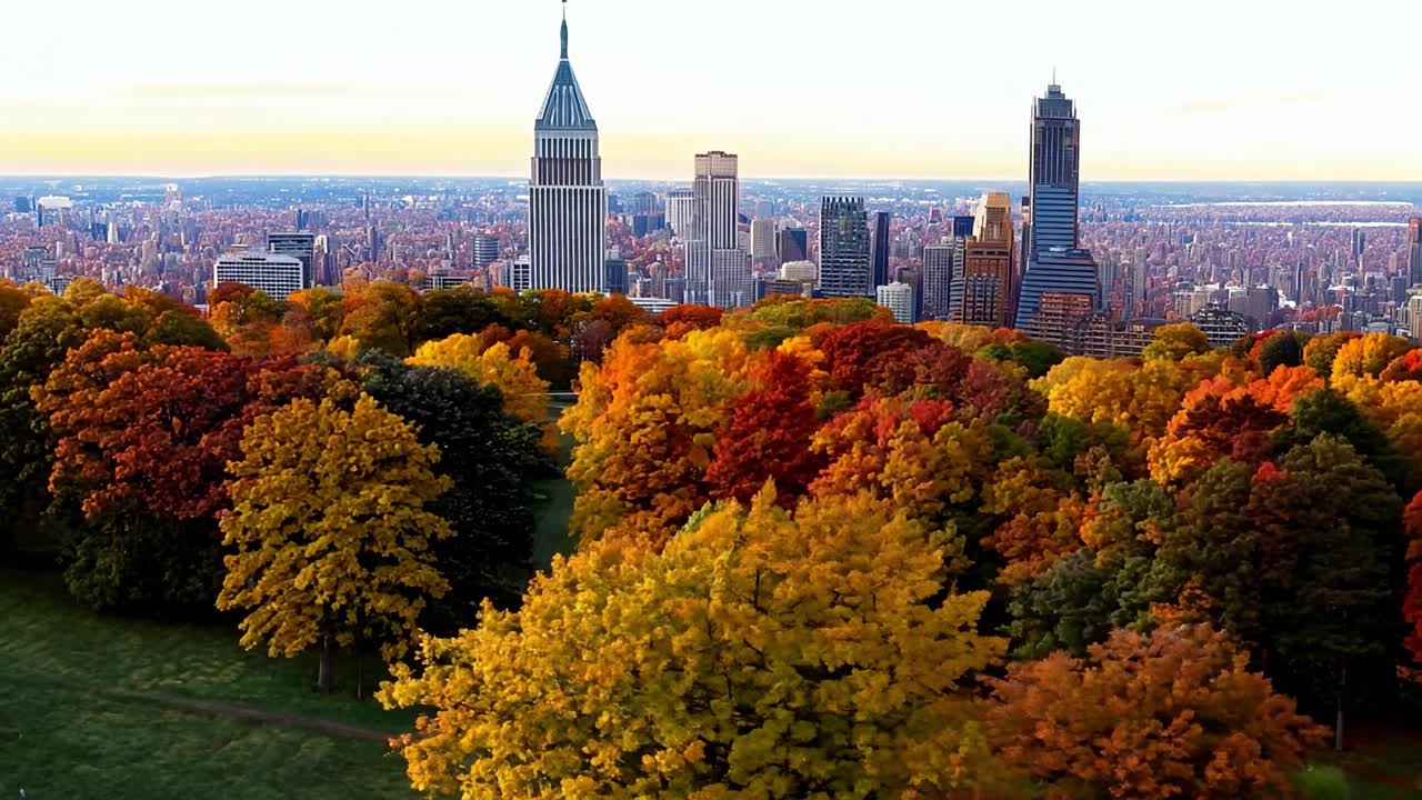 vista aérea del follaje de otoño en el central park, ciudad de nueva york