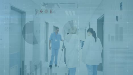 animation of financial data processing over doctor and patient in hospital