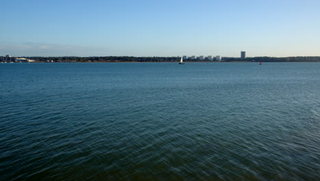 wide shot of weston, southampton, taking across the solent at hythe marina