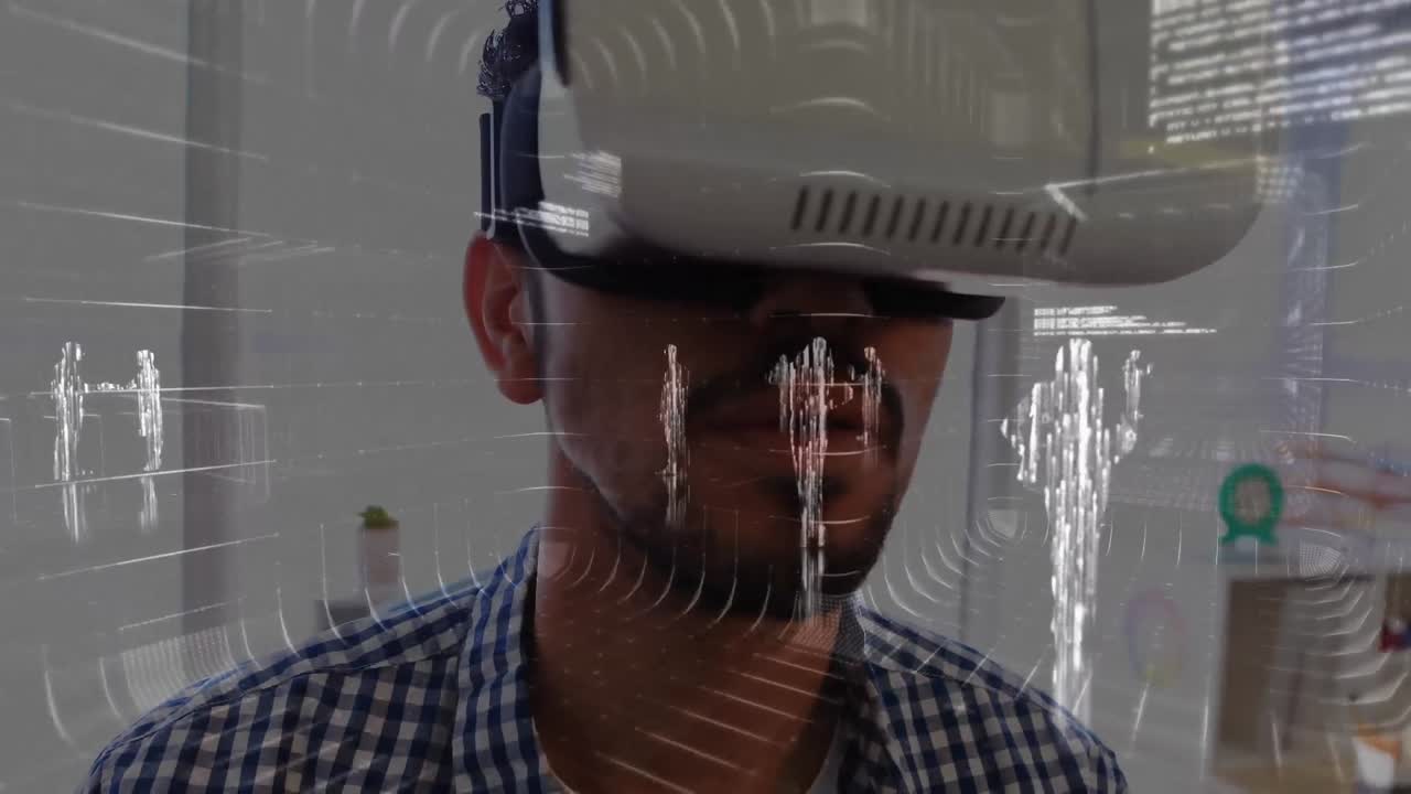 animación del procesamiento de datos sobre el empresario que trabaja en la oficina