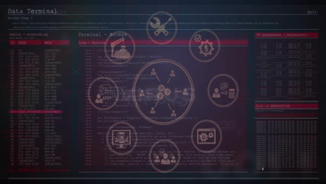 Animation-of-digital-data-processing-over-network-of-icons