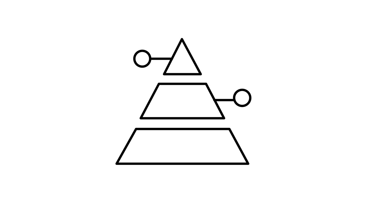 Diagrama de Pirâmide Animado Mostrando Níveis Hierárquicos e Pontos de Dados