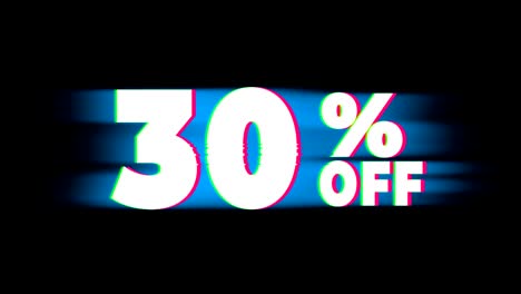 30% percent off text vintage glitch effect promotion.