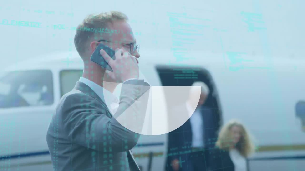 animación del procesamiento de datos sobre personas de negocios en el aeropuerto