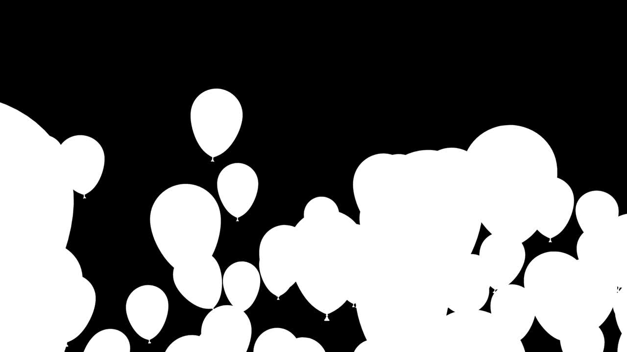 알파 채널과 함께 비행하는 검은 풍선 전환