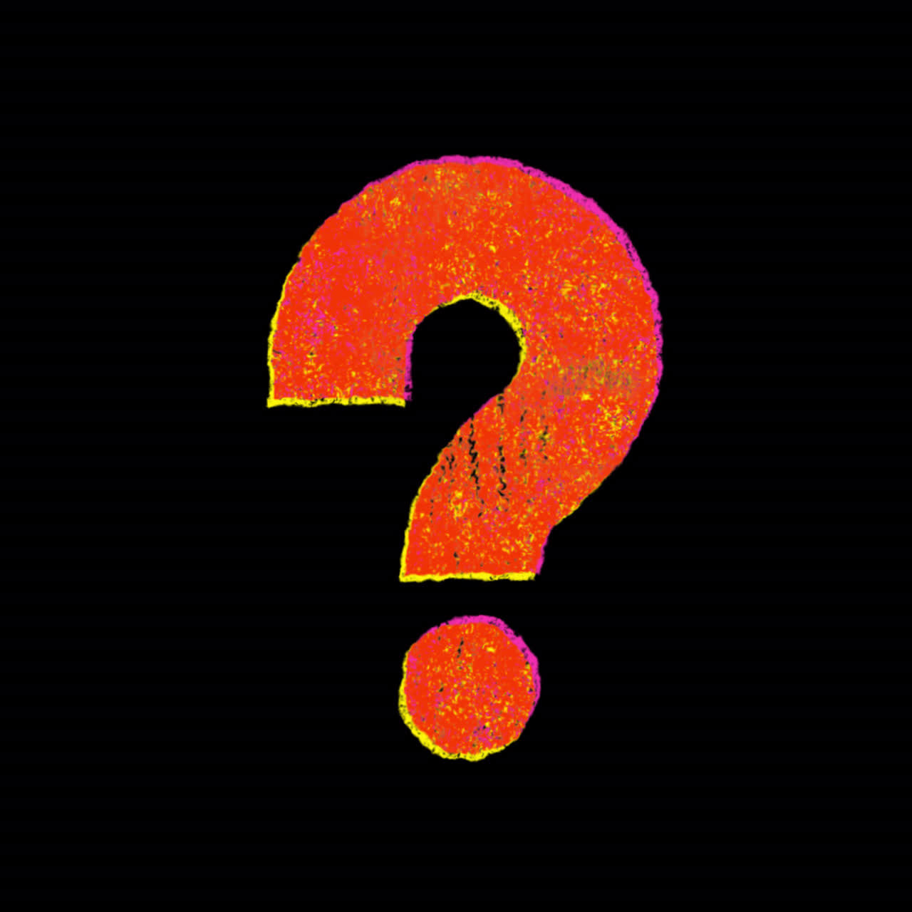 Colorful Animated Question Mark with Grunge Texture on Black Background