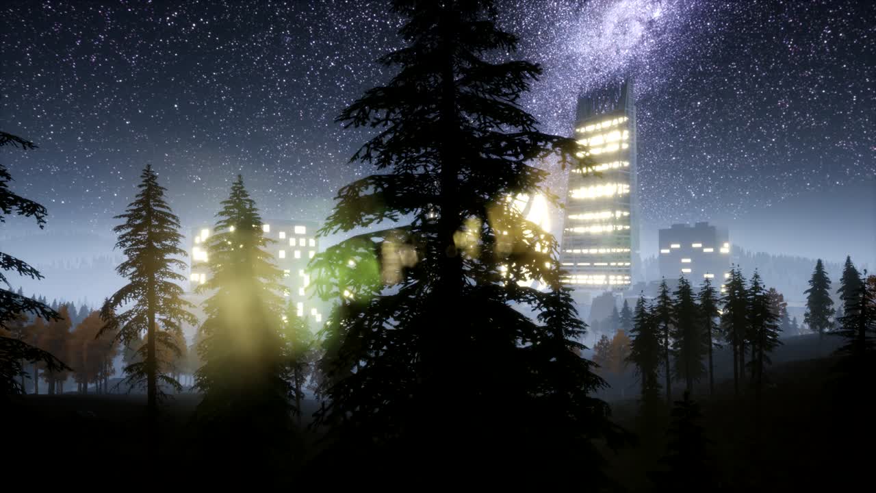 밤에 도시 초고층 건물