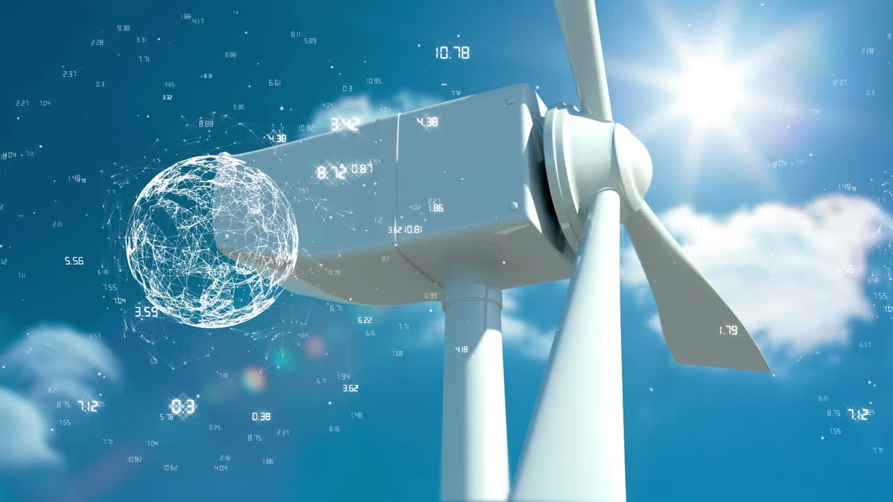 풍력 터빈과 화이트 글로브와 네트워크 연결