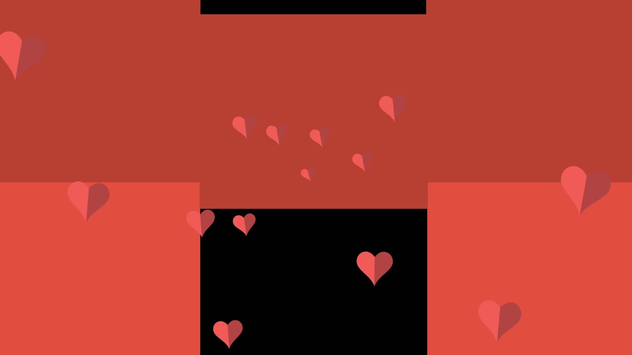 검은색과 빨간색 배경에 움직이는 빨간색 심장의 애니메이션