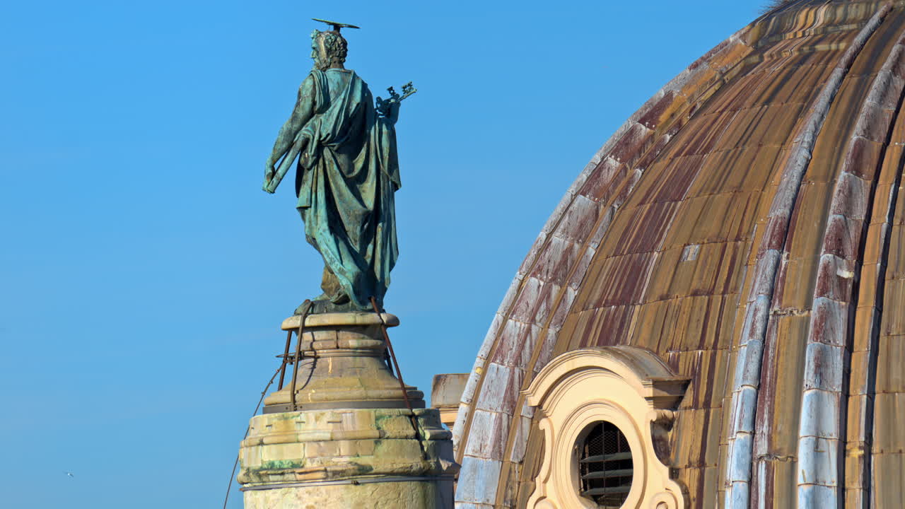 Statue of Saint Peter on top of Trajan's Column in Roman Forum, Rome, Italy