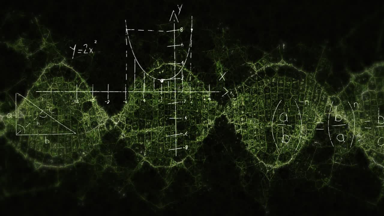 검은 바탕에 움직이는 수학 수식의 애니메이션
