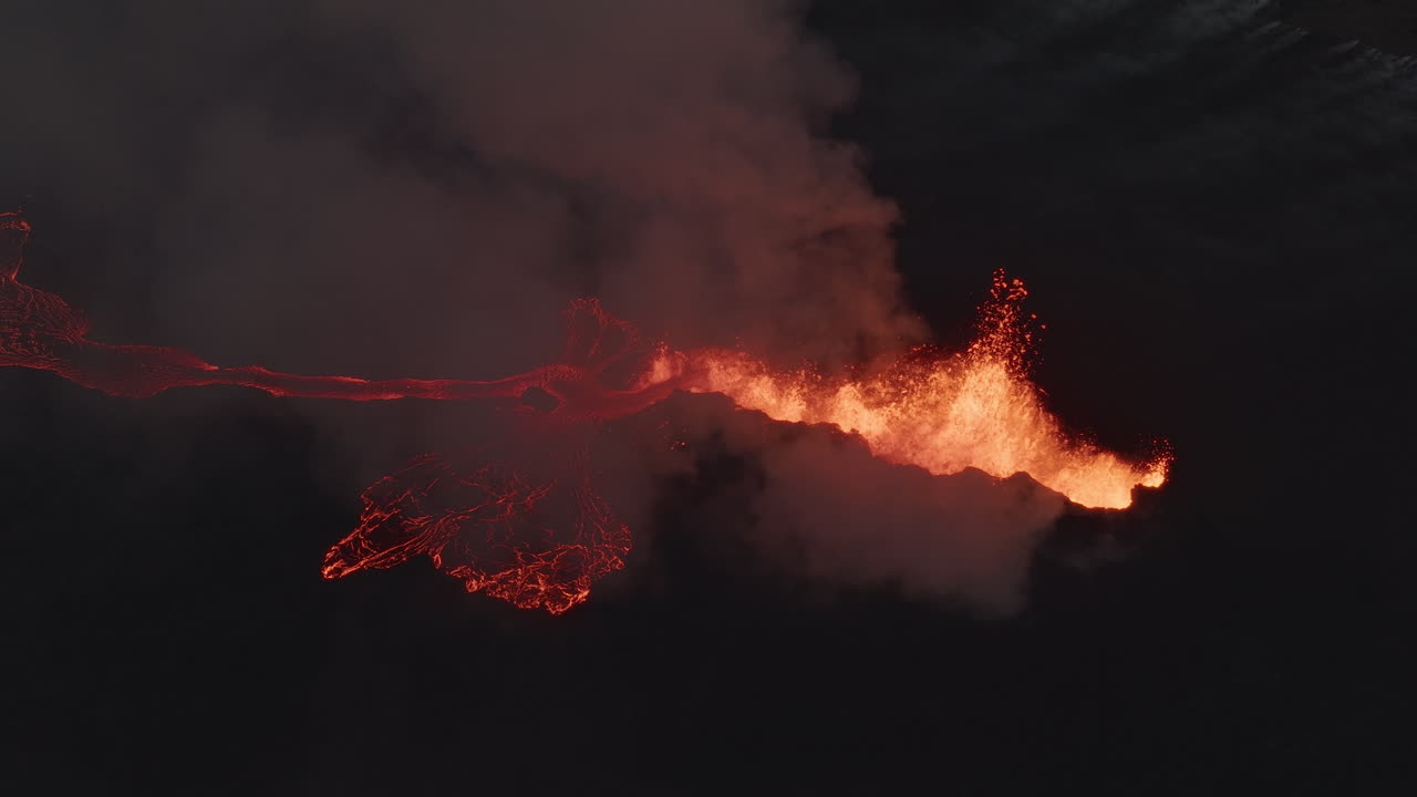 Aerial view of a volcanic eruption