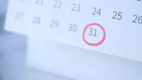 close-up of a calendar with the 31st circled