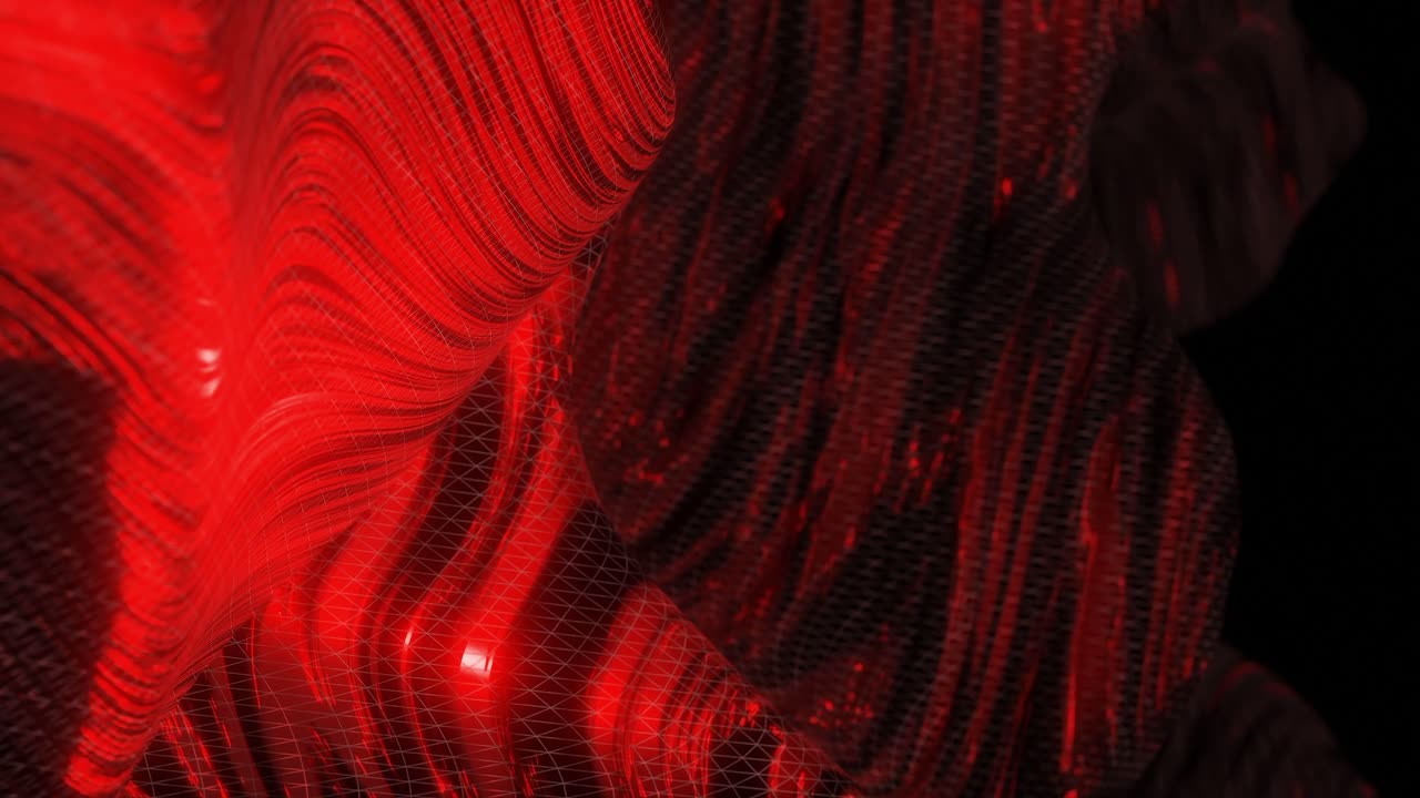 Abstract red and black flowing metallic texture with wavy surface. Futuristic luxury and material design concept. Design for wallpaper, banner, poster, vertical,