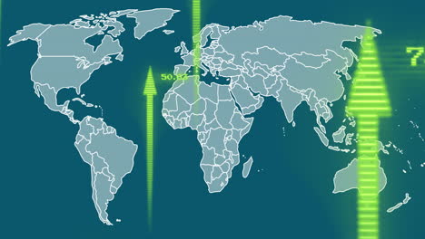 animation of arrows and data processing over world map