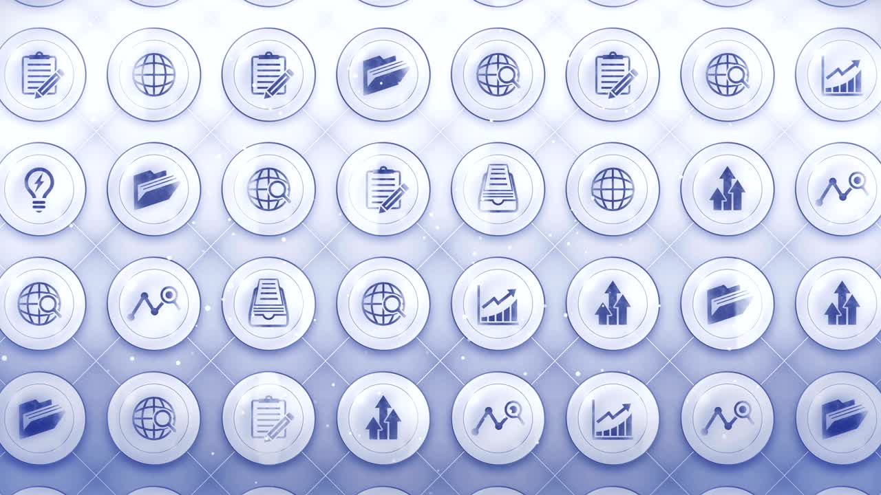 conjunto de iconos de negocios, antecedentes de negocios globales, animación de bucle cg,