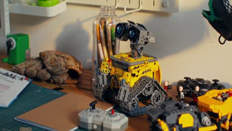 wall-e lego toy on a desk