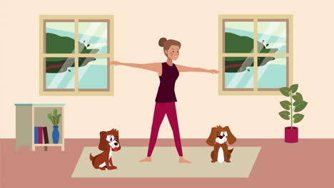 campaña de quedarse en casa con la mujer practicando ejercicio en casa
