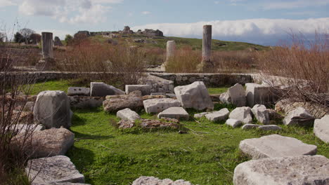 a field of ancient stones and pillars in miletus