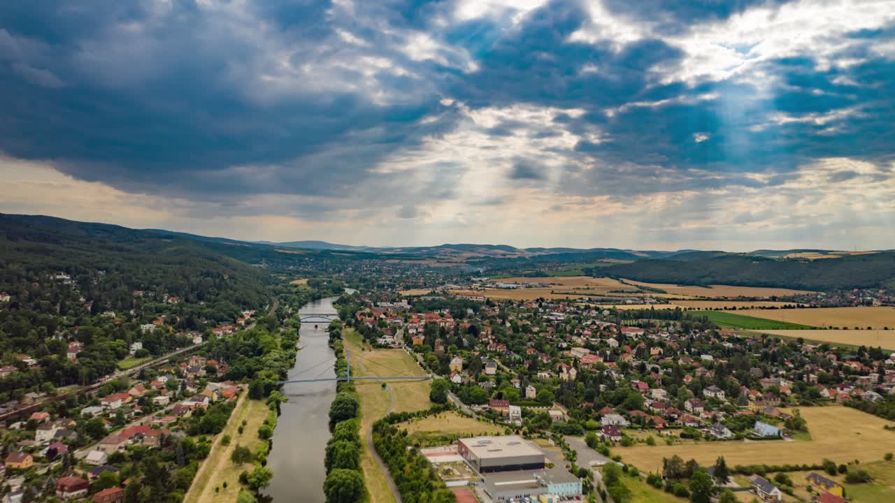 Aerial vies of the town of Dobrichovice in the Central Bohemian Region of Czechia