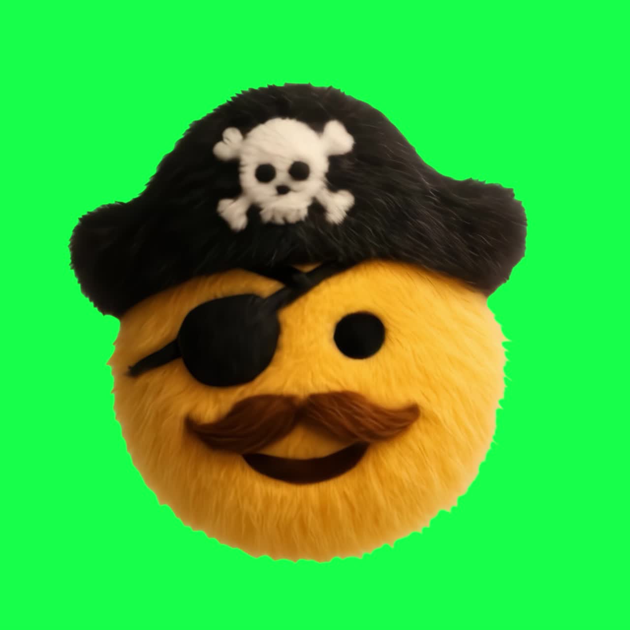 Furry pirate emoji smiling animation, transparent 4K video, green screen