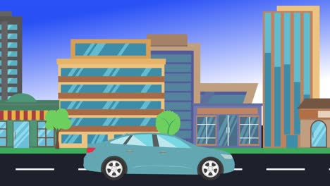 viajes en coche por la ciudad vista lateral, animación en bucle, fondo de diseño plano