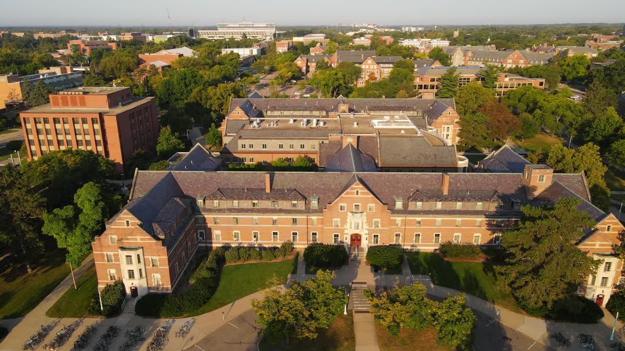 Snyder Hall and student housing of Michigan State university, aerial view
