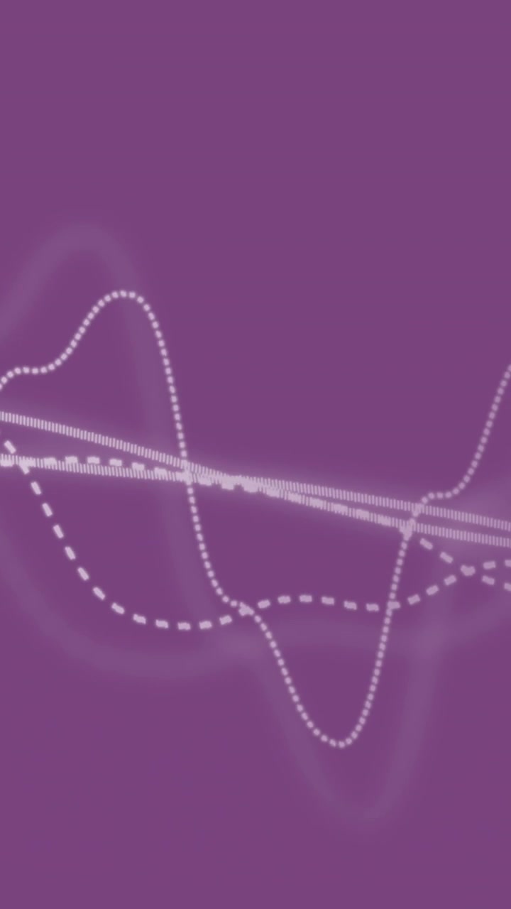Animazione di onde digitali che si muovono su punti luce verdi su sfondo viola