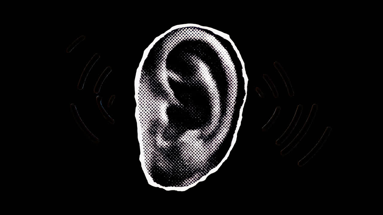 Risorsa isolata di animazione dell'illustrazione di onde sonore astratte per orecchio, video 4K trasparente, canale alfa