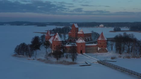 Aerial-view-of-Trakai-Island-Castle-in-winter-time