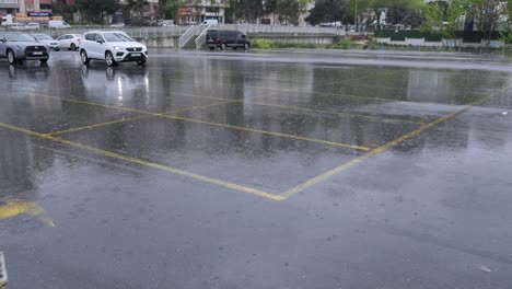 rainy parking lot with cars