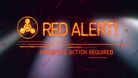 animation of red alert text with sign over light trails on black background