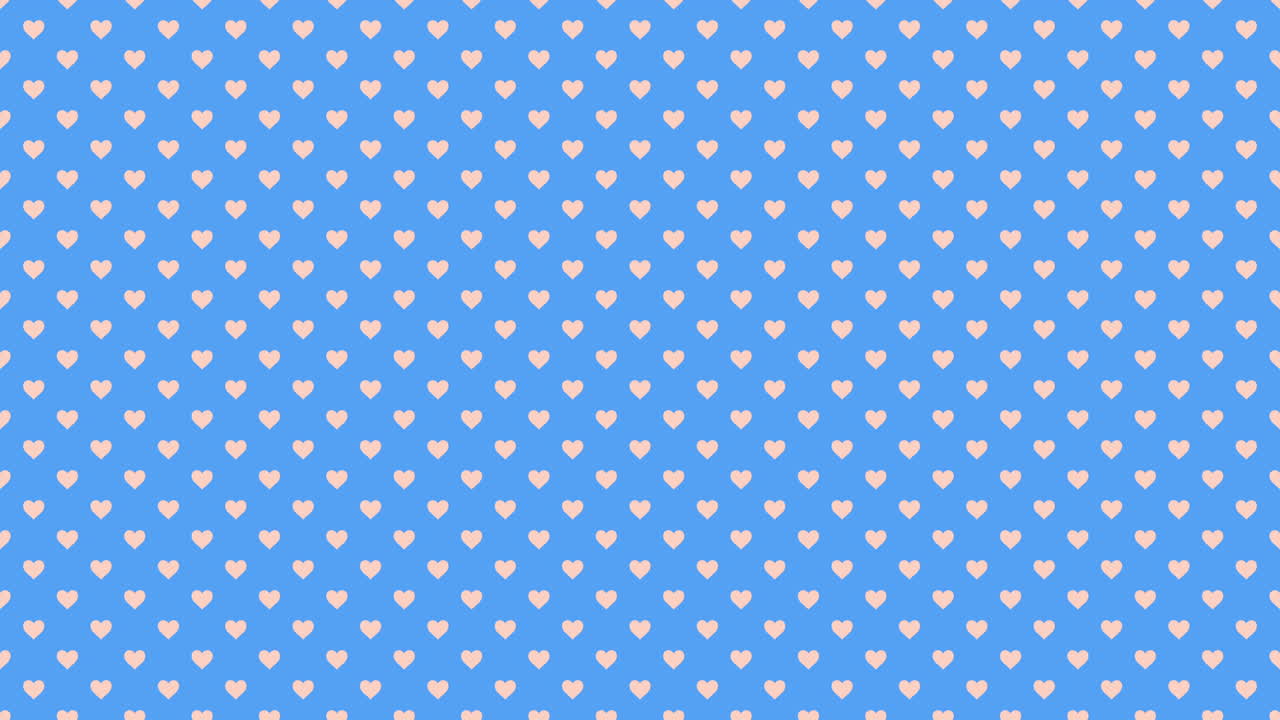 파란색 배경에 화려한 색 심장 폴카 점 패턴