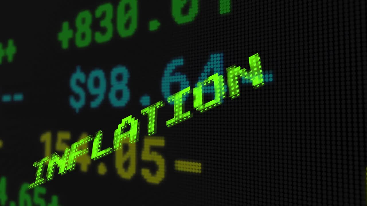 인플레이션 텍스트의 녹색 애니메이션 금융 데이터 처리