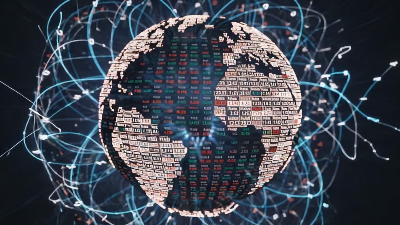 A Dynamic Visualization of a Global Network with Data Streams Representing Connections and Information Flow Encircling the Earth