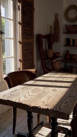 zona de comedor rústica con luz solar